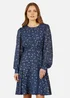Yumi Star Print Foil Long Sleeve Dress In Navy - 10 Image 2