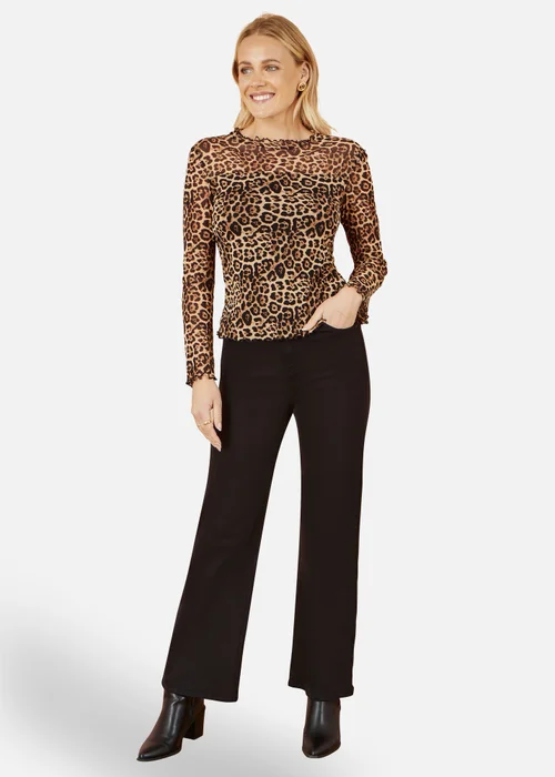 Yumi Leopard Print Mesh Stretch Fitted Top In Brown - Size 16 Clothing Image 1
