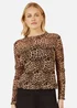 Yumi Leopard Print Mesh Stretch Fitted Top In Brown - Size 16 Clothing Image 2