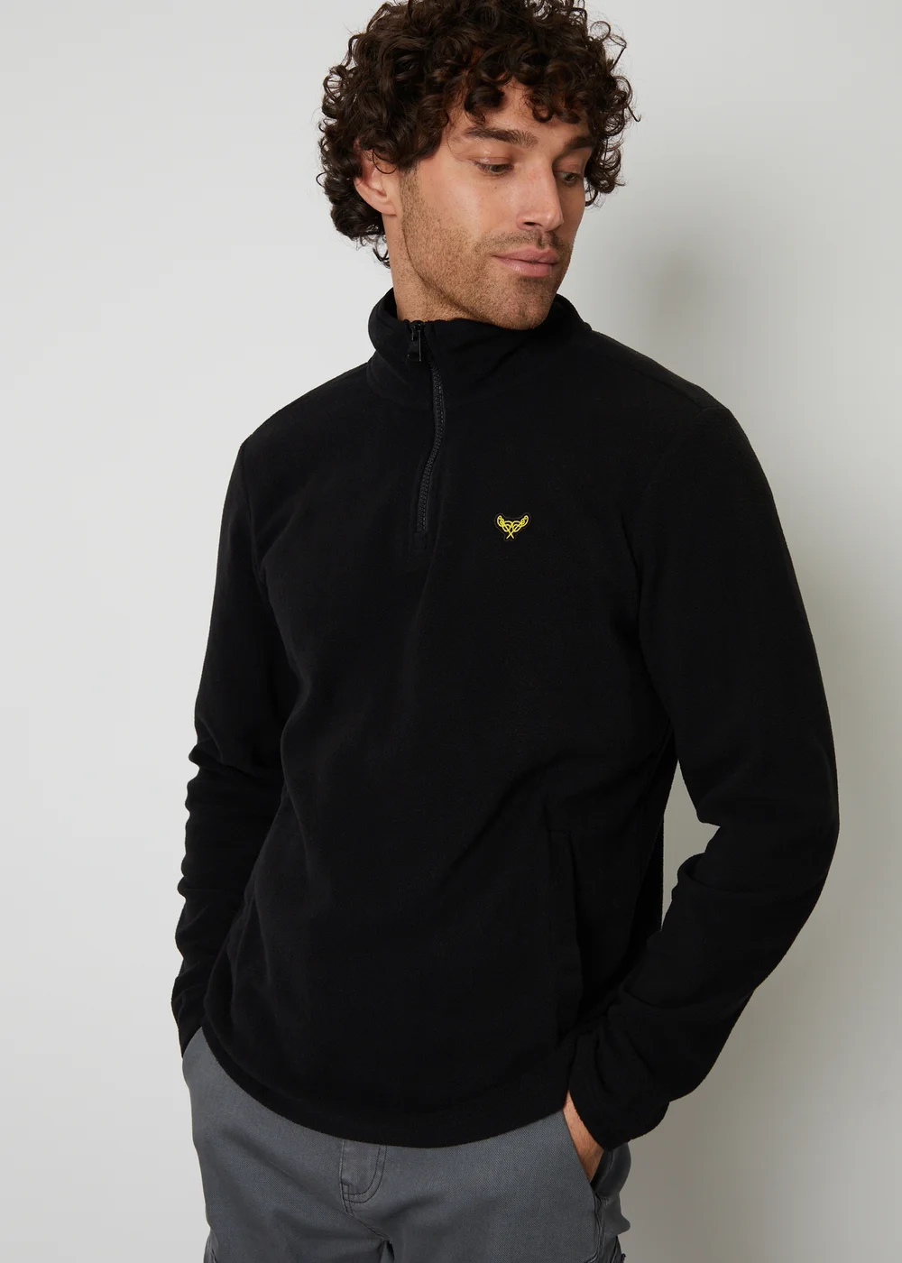 Threadbare Black Blade Quarter Zip Fleece Sweatshirt - XL Image 1
