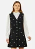 Yumi Black Flower Embroidered Button Up Pinafore Dress - 16 Image 2