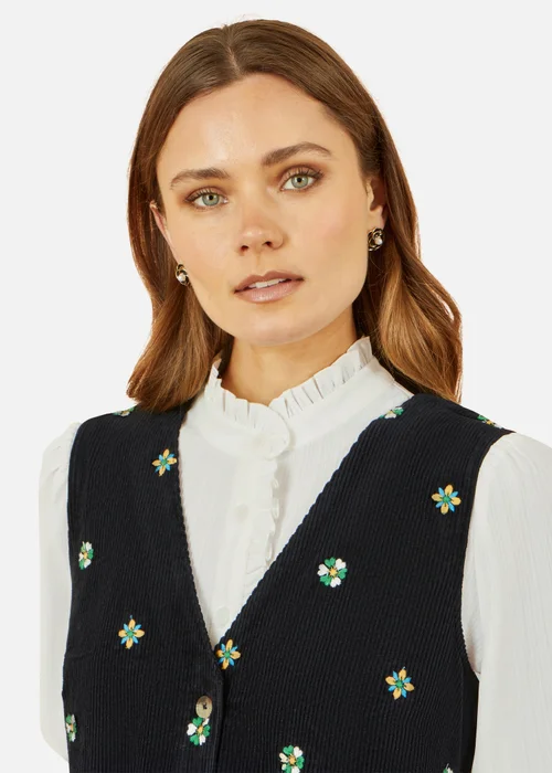 Yumi Black Flower Embroidered Button Up Pinafore Dress - 16 Image 3