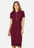 Yumi Burgundy Fitted Rib Knitted Midi Dress With Daisy Buttons - M Image 2