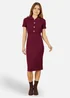 Yumi Burgundy Fitted Rib Knitted Midi Dress With Daisy Buttons - M Image 1