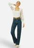 Yumi White Ribbed Knitted Top With Lace Sleeves - Medium Image 2