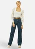 Yumi White Ribbed Knitted Top With Lace Sleeves - Medium Image 1