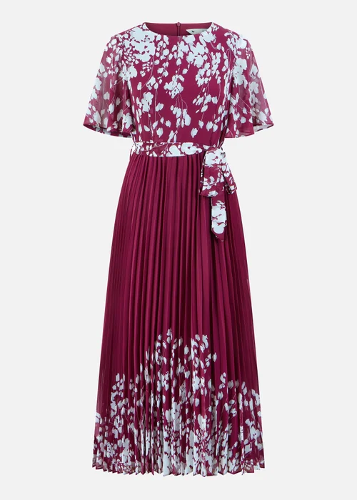 Yumi Burgundy Mirror Floral Design Pleated Midi Dress - 16 Image 4