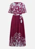 Yumi Burgundy Mirror Floral Design Pleated Midi Dress - 16 Image 4