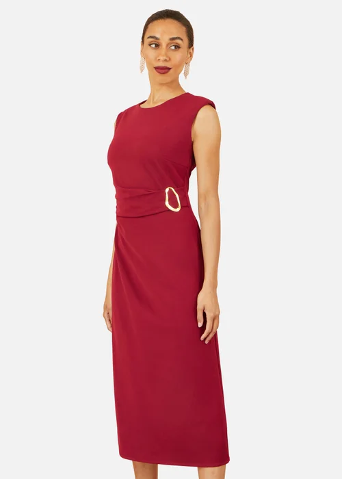Yumi Burgundy Buckle Detail Ruched Dress - 8 Image 1
