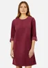 Yumi Burgundy Cord Tunic Dress With 3/4 Sleeves & Pockets - 10 Image 2