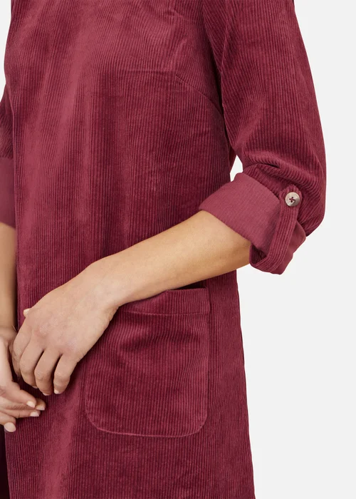 Yumi Burgundy Cord Tunic Dress With 3/4 Sleeves & Pockets - 10 Image 3