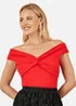 Yumi Red Jersey Cotton Bardot Top With Knot Detail - Size 10 Image 1