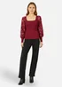 Yumi Burgundy Ribbed Knitted Top With Lace Sleeves - Medium Image 1