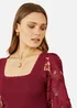 Yumi Burgundy Ribbed Knitted Top With Lace Sleeves - Medium Image 3