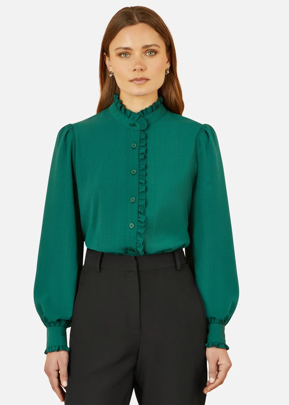 Yumi Frill High Neck Shirt In Green - Size 16 Clothing Image 2