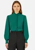 Yumi Frill High Neck Shirt In Green - Size 16 Clothing Image 2