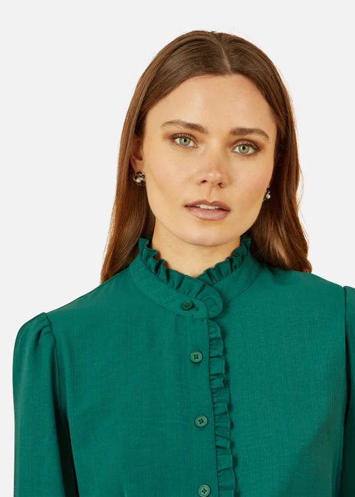 Yumi Frill High Neck Shirt In Green - Size 16 Clothing Image 3