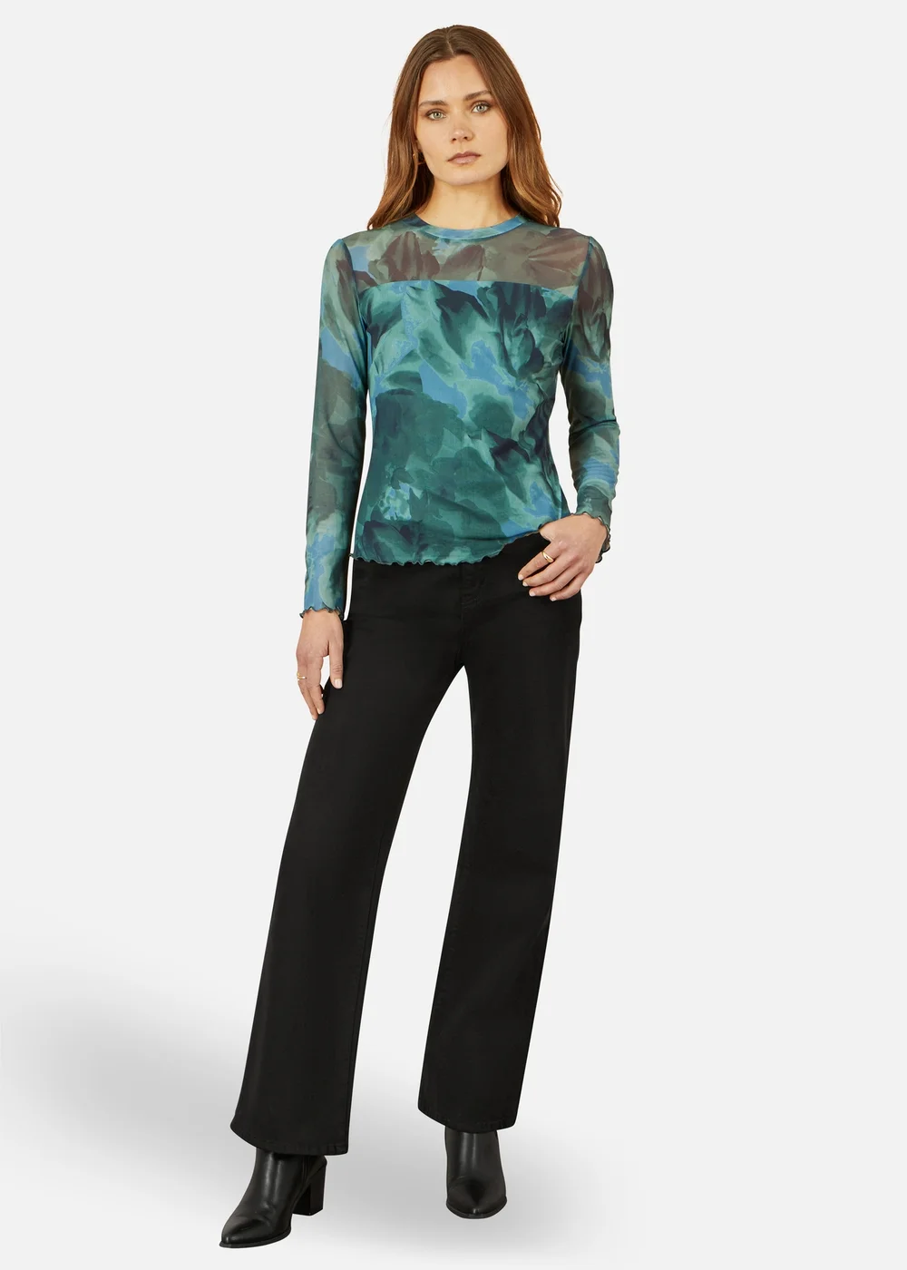 Yumi Floral Mesh Top In Green - Size 14 Clothing Image 1