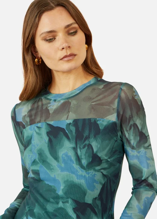 Yumi Floral Mesh Top In Green - Size 14 Clothing Image 3