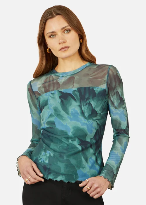Yumi Floral Mesh Top In Green - Size 14 Clothing Image 2