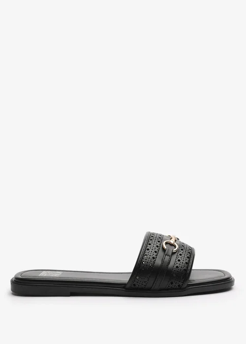Where's That From Mackenzie Black Sliders With Geometric Metal Strap Detail - 5 Image 1