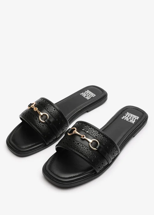 Where's That From Mackenzie Black Sliders With Geometric Metal Strap Detail - Size 6 Image 3
