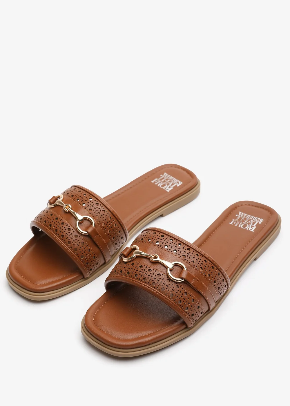 Where's That From Mackenzie Tan Sliders With Geometric Metal Strap Detail - 3 Image 3
