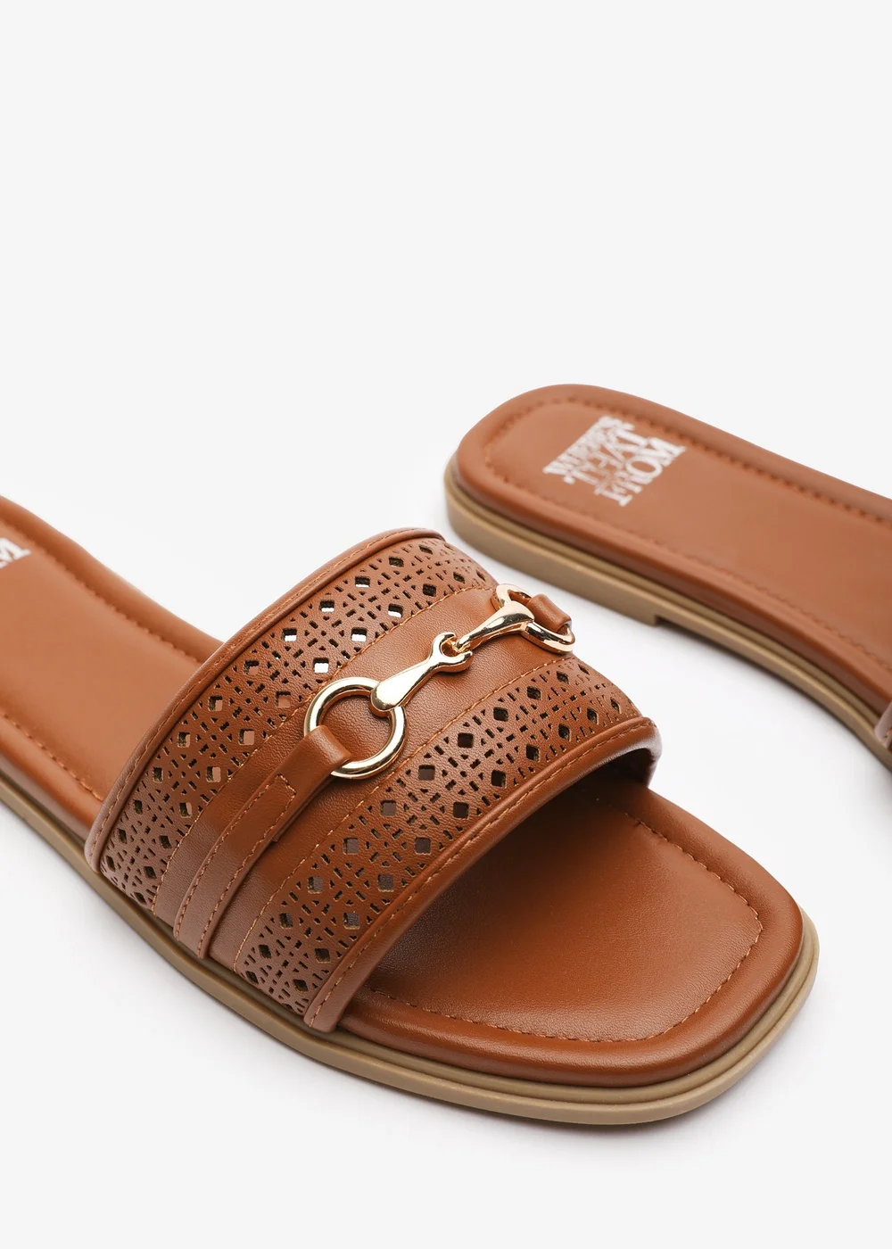 Where's That From Mackenzie Tan Sliders With Geometric Metal Strap Detail - 3 Image 4