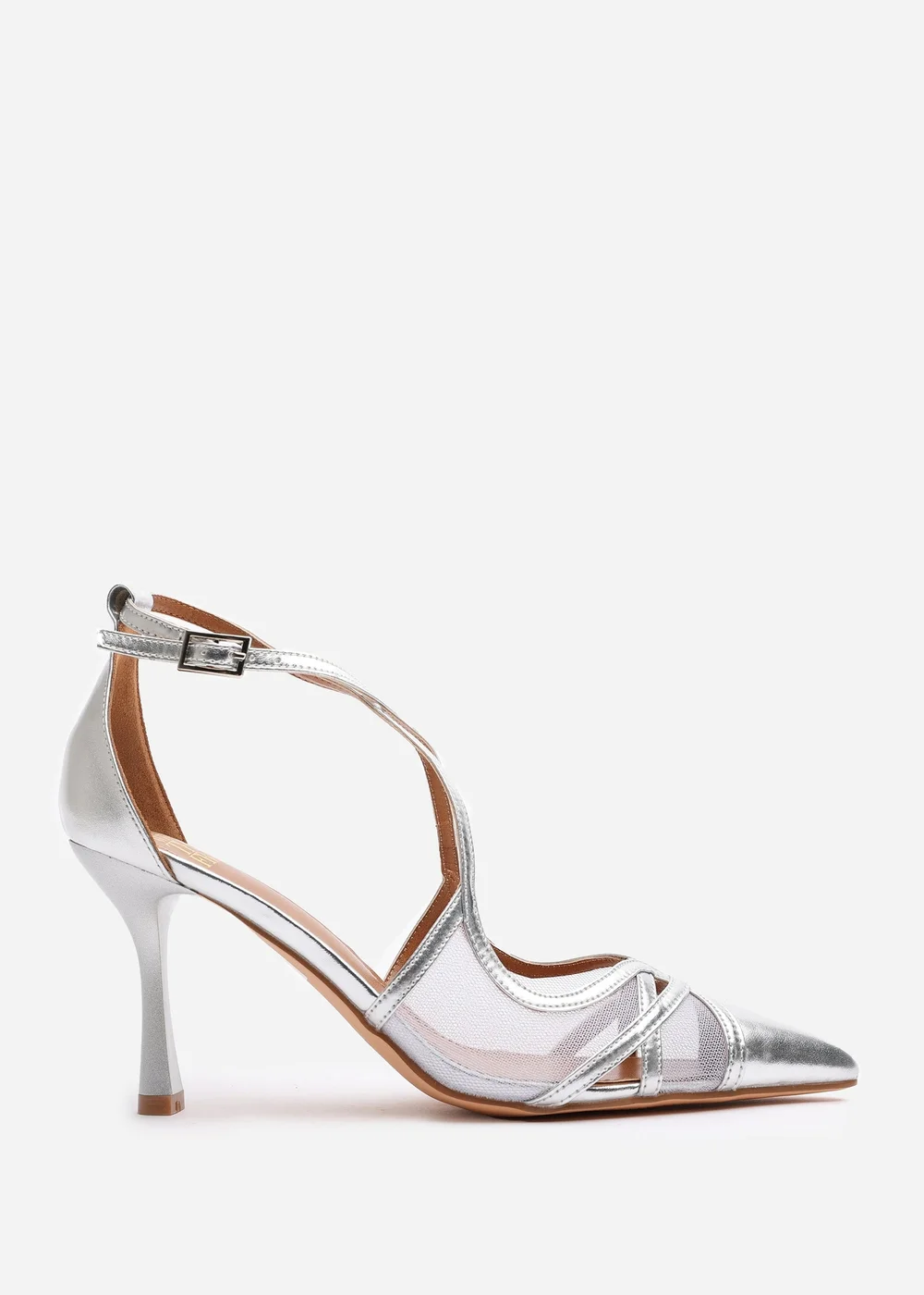 Where's That From Katherine Silver Metallic Strappy Pointed Toe Heels - Size 6 Image 2