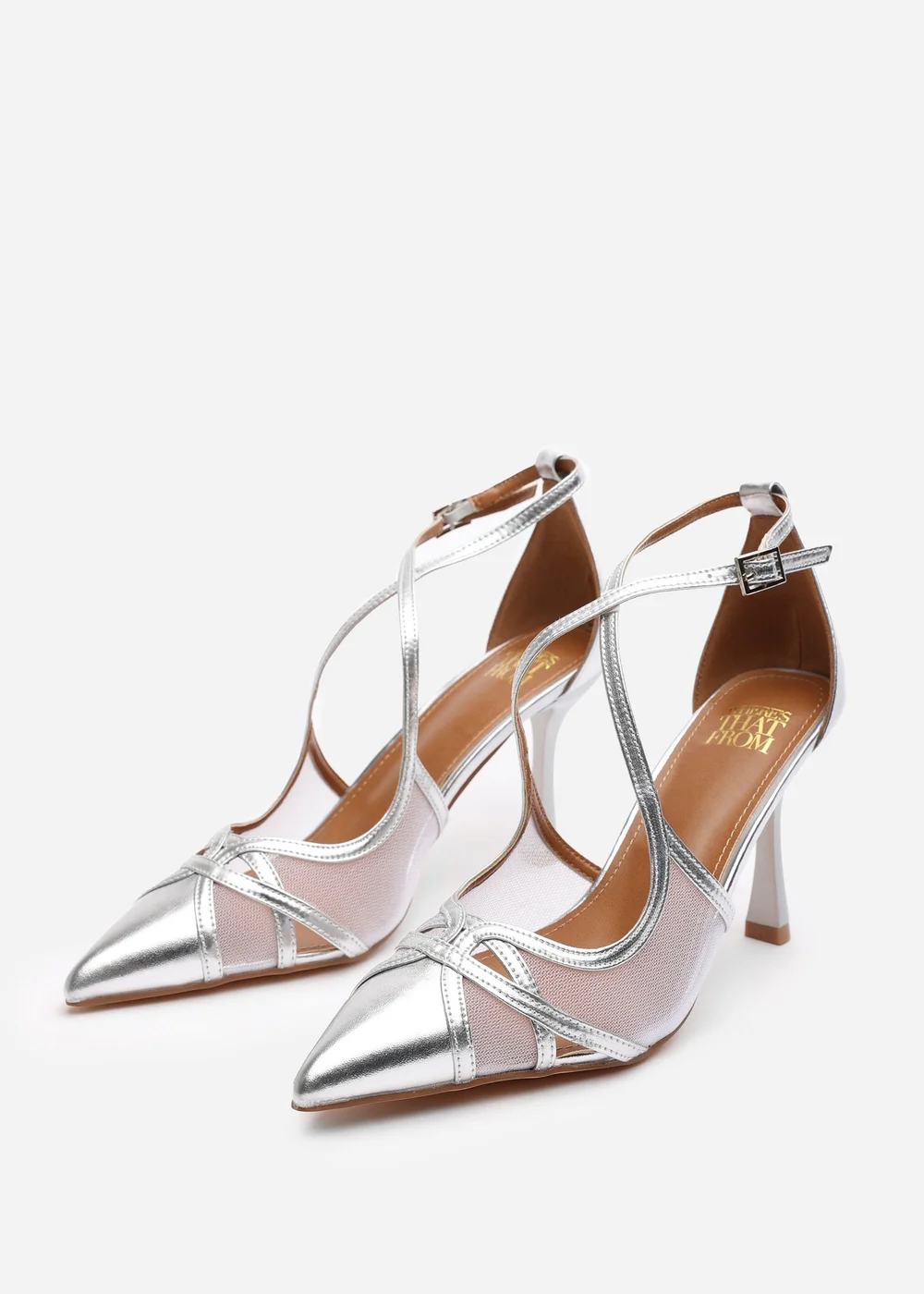 Where's That From Katherine Silver Metallic Strappy Pointed Toe Heels - 6 Image 4