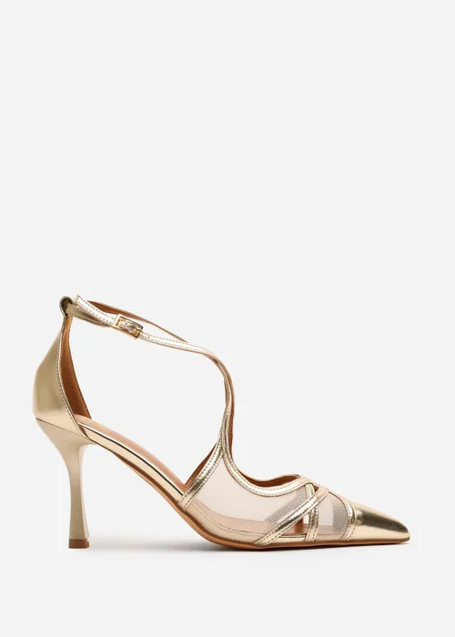 Where's That From Katherine Gold Metallic Strappy Pointed Toe Heels - Size 3 Image 2