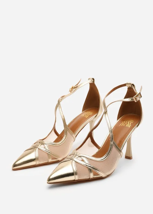 Where's That From Katherine Gold Metallic Strappy Pointed Toe Heels - Size 3 Image 4