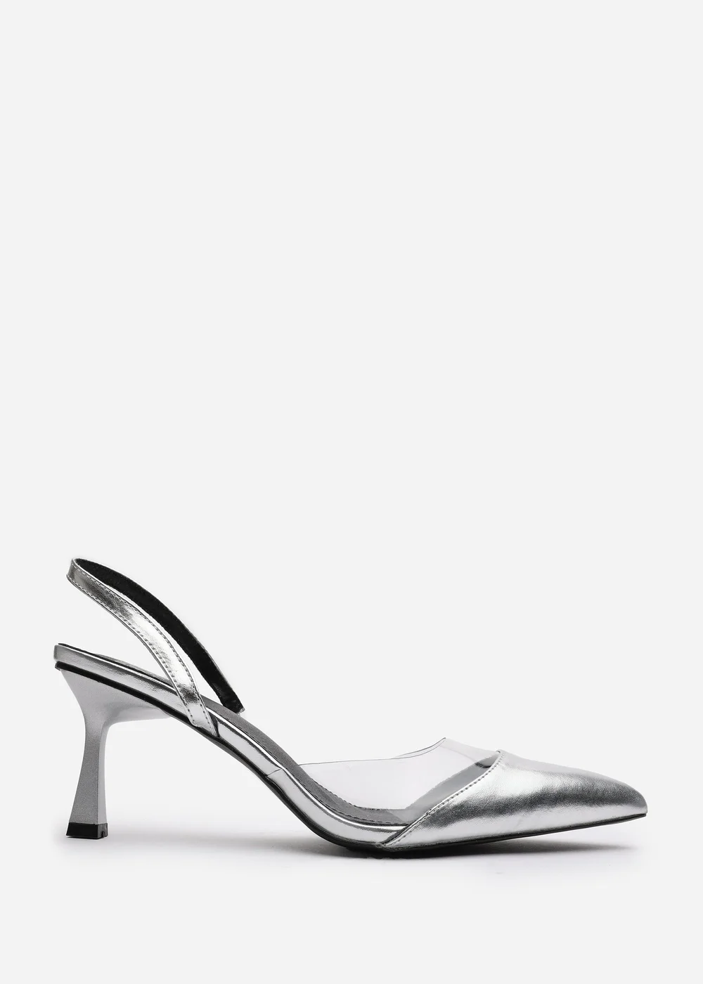 Where's That From Paige Clear Strap Slingback Heels In Silver - Size 4 Image 2