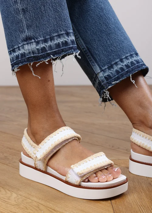 Where's That From Telma White Flatform Sandals With Velcro Straps - Size 3 Image 4