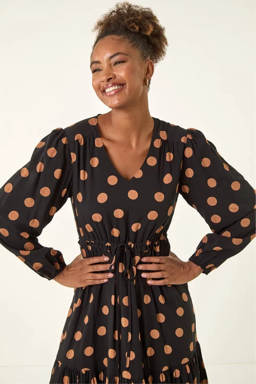 Roman Black Polka Dot Stretch Midi Dress - 18 Image 4