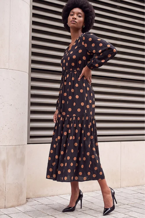 Roman Black Polka Dot Stretch Midi Dress - 18 Image 2
