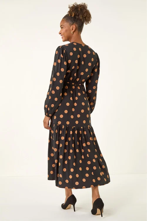 Roman Black Polka Dot Stretch Midi Dress - 18 Image 3