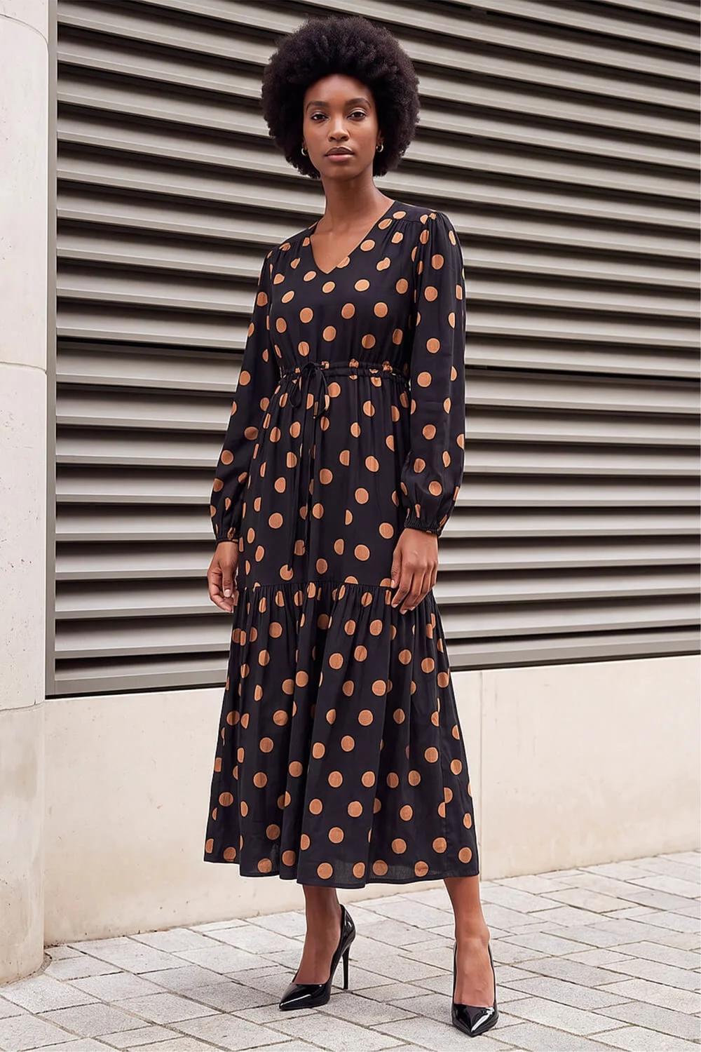 Roman Black Polka Dot Stretch Midi Dress - 18 Image 3