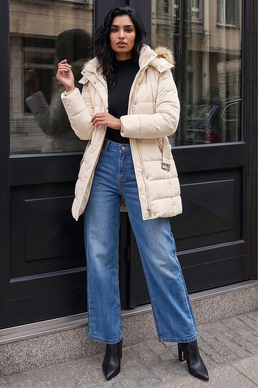 Roman Cream Faux Fur Padded Belt Coat - 14 Image 3