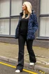 Roman Blue Animal Print Flocked Hooded Coat - 10 Image 3