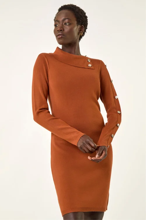 Roman Copper Button Detail Roll Neck Jumper Dress - 18 Image 1
