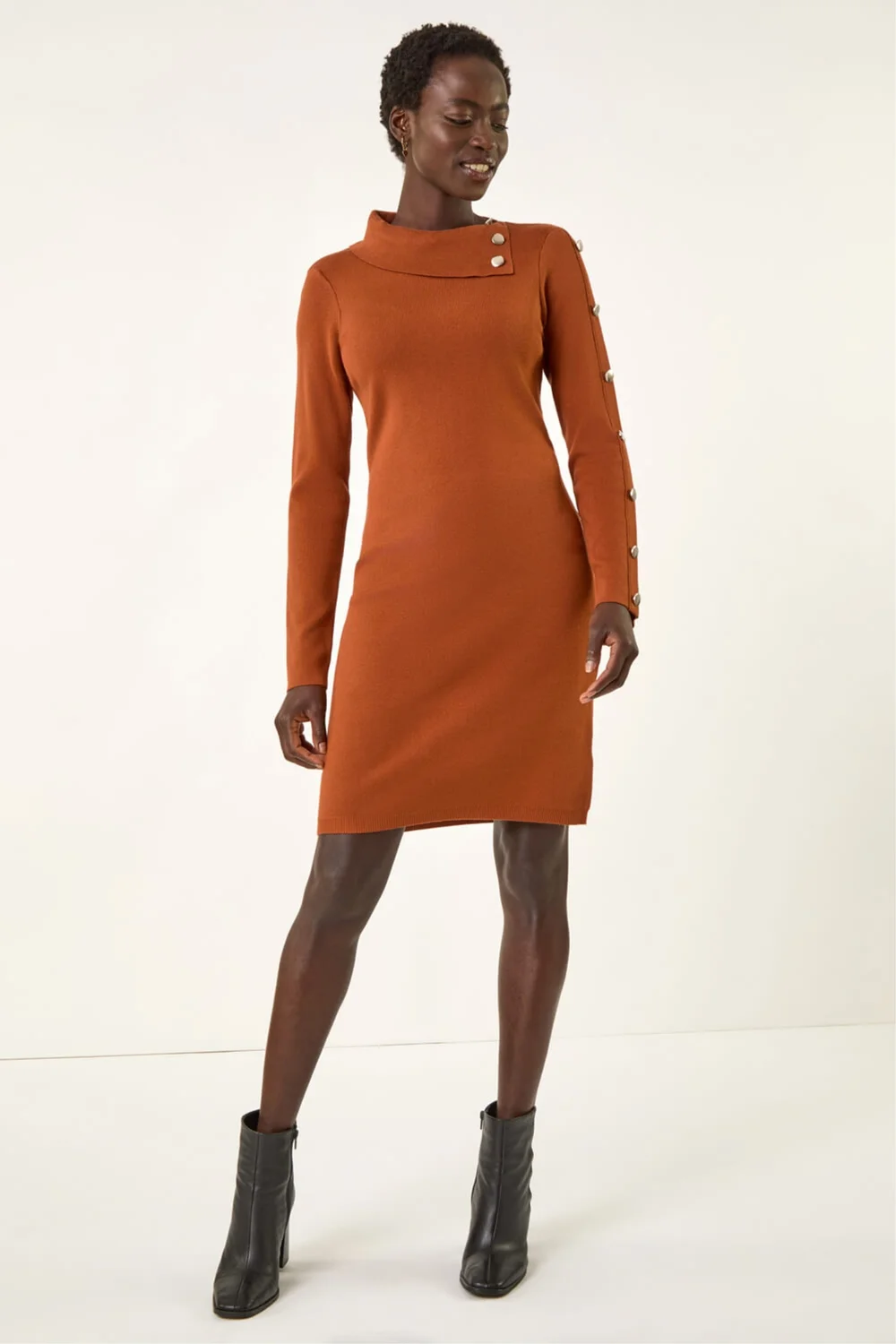 Roman Copper Button Detail Roll Neck Jumper Dress - 18 Image 2