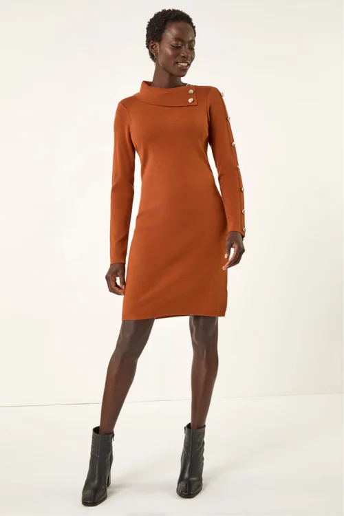 Roman Copper Button Detail Roll Neck Jumper Dress - 18 Image 2