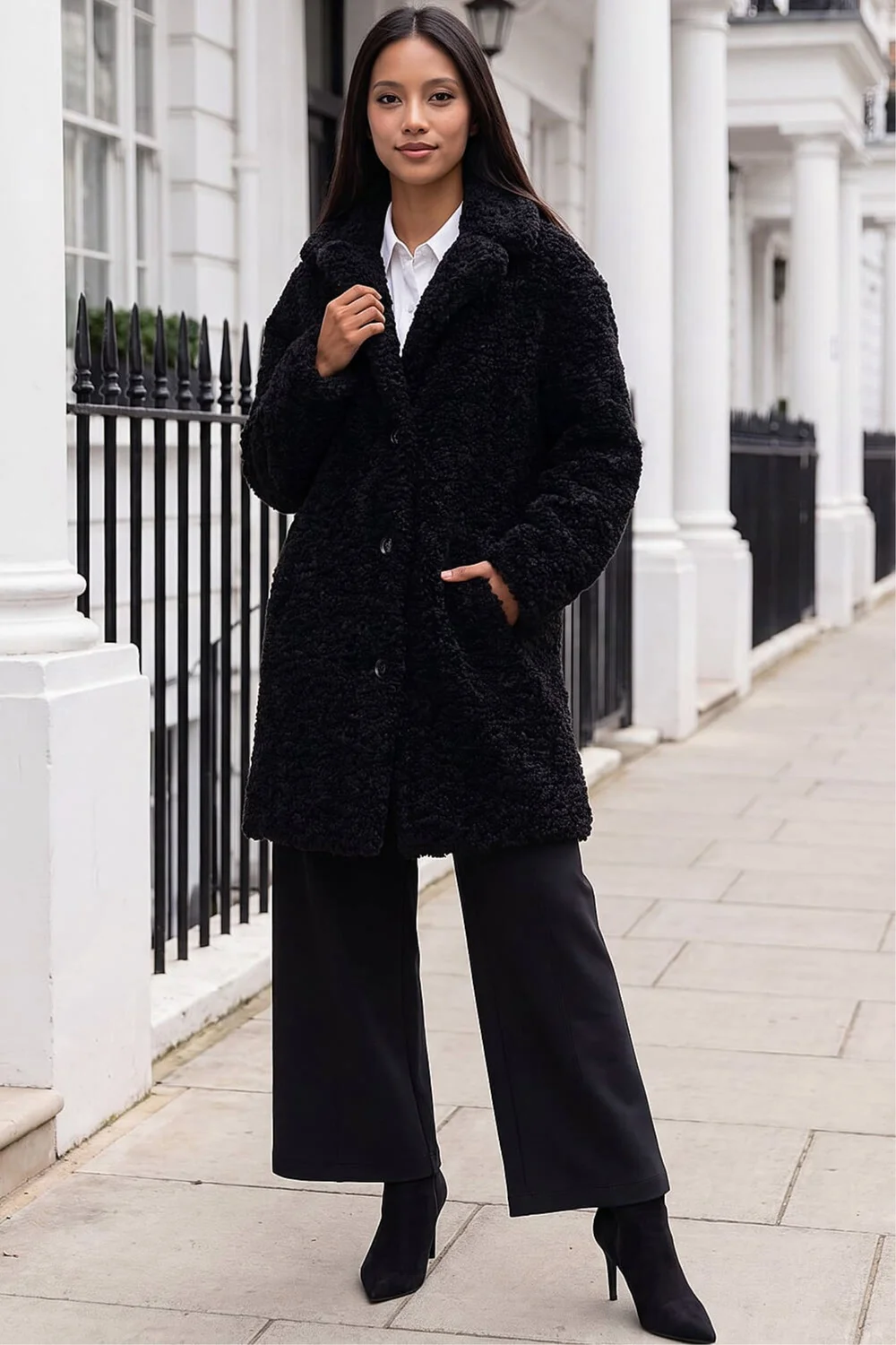 Roman Black Petite Teddy Longline Coat - 12 Image 2