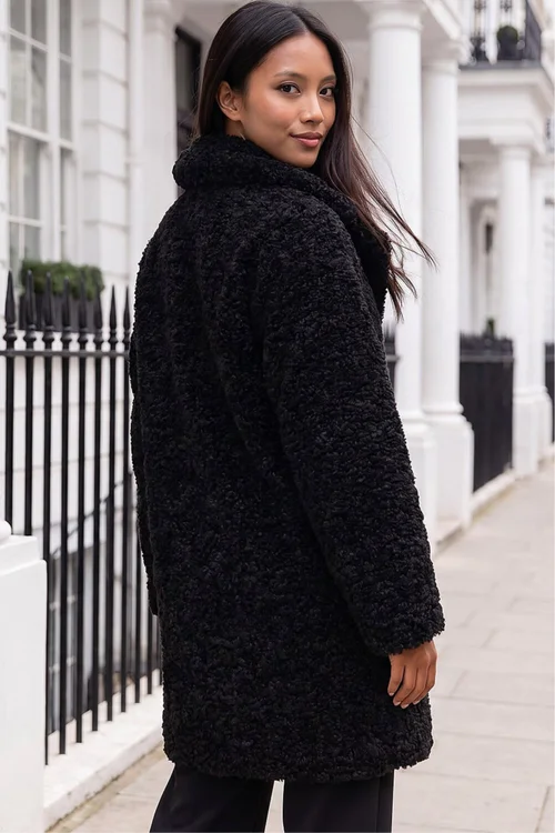 Roman Black Petite Teddy Longline Coat - 12 Image 4