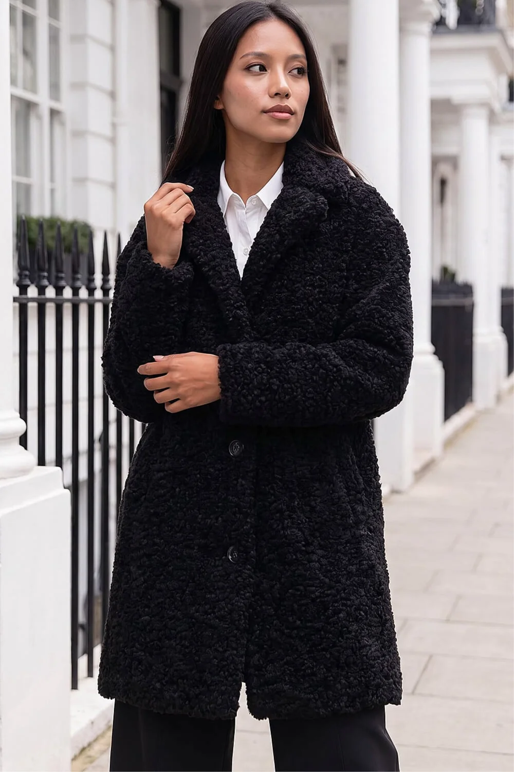 Roman Black Petite Teddy Longline Coat - 12 Image 3