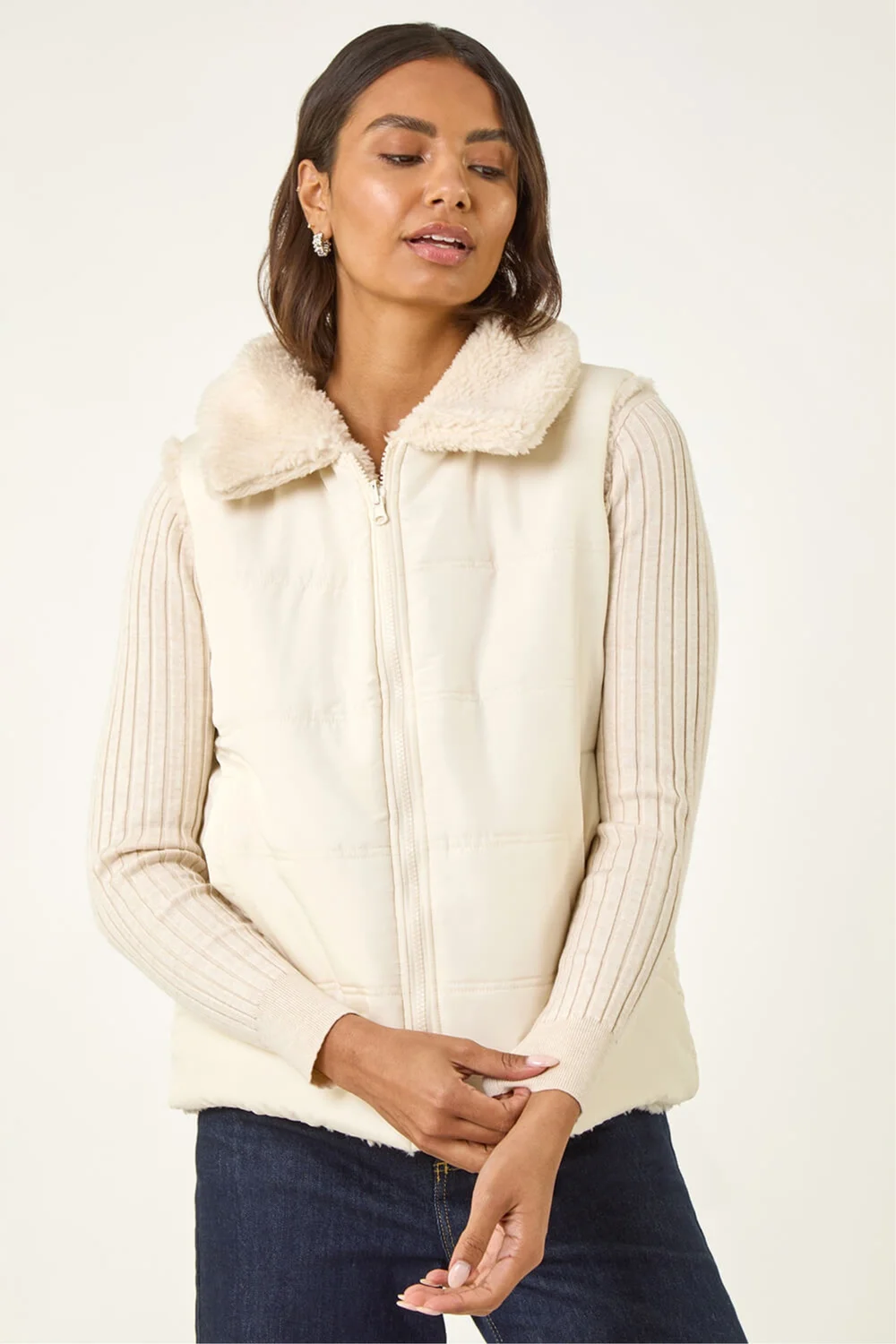 Roman Cream Reversible Fur Zip Gilet - 12 Image 2
