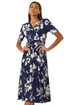 Roman Navy Floral Wrap Midi Dress - Size 16 Clothing Image 1