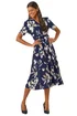 Roman Navy Floral Wrap Midi Dress - Size 16 Clothing Image 2