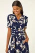 Roman Navy Floral Wrap Midi Dress - Size 16 Clothing Image 4